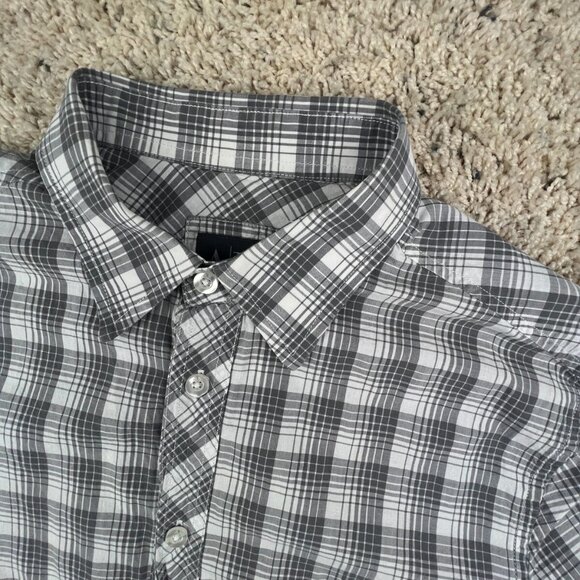 AX Armani Exchange Short Sleeve Button Up Shirt Small Slim Fit Cotton Gray Plaid - Picture 4 of 13